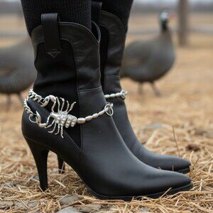 NEW Women Silver Metal Boot Chain Bracelets Anklet Shoe Scorpion Charm Bling SET